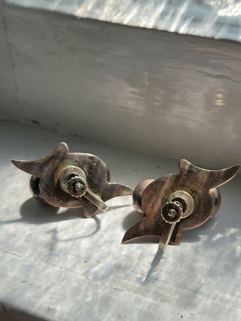 STERLING SILVER MID CENTURY MEXICO SCREW BACK EARRINGS - Picture 6 of 8